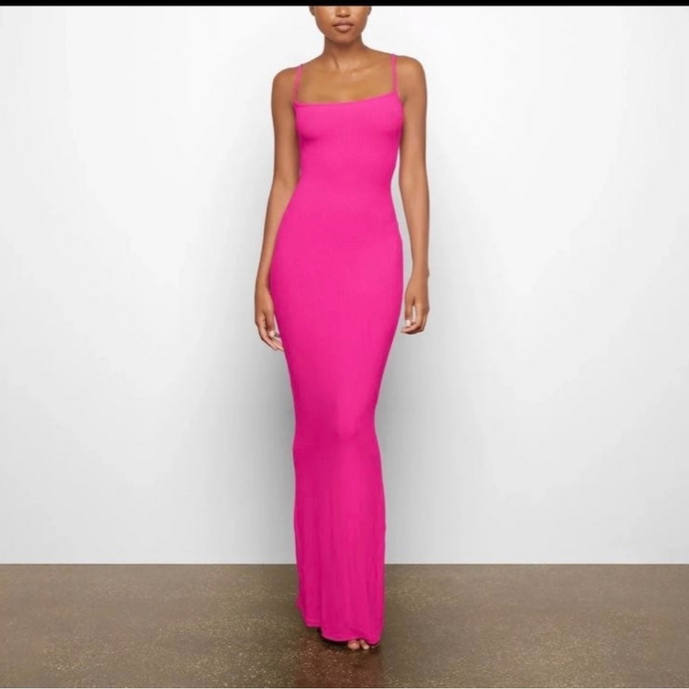 Skims SOFT LOUNGE LONG SLIP DRESS | HOT PINK